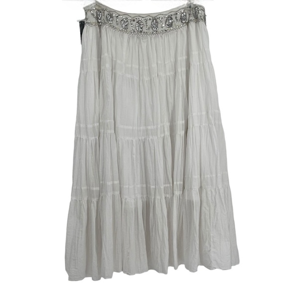 Peter Nygard NWT Size 14 White Sequin Waist Flowy Maxi Skirt Gauzy Layered - Picture 1 of 11